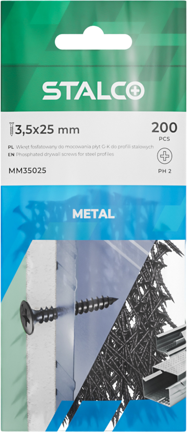 Phosphated screw for fastening plasterboards to steel profiles MM ø3.5 x 25 mm STALCO KMM - 3.5X25
